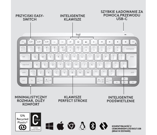 LOGITECH Klawiatura bezprzewodowa MX Keys Mini 920-010499 jasnoszara - 680463 - zdjęcie 13
